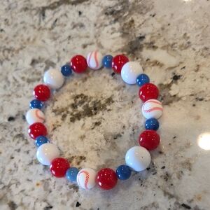 Baseball Bead Necklace For Pets- Red, White, and Blue